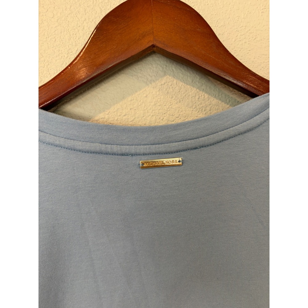 Michael Kors Ruched Side T-Shirt Dress Medium Light Blue Adjustable Drawstring - Picture 7 of 9